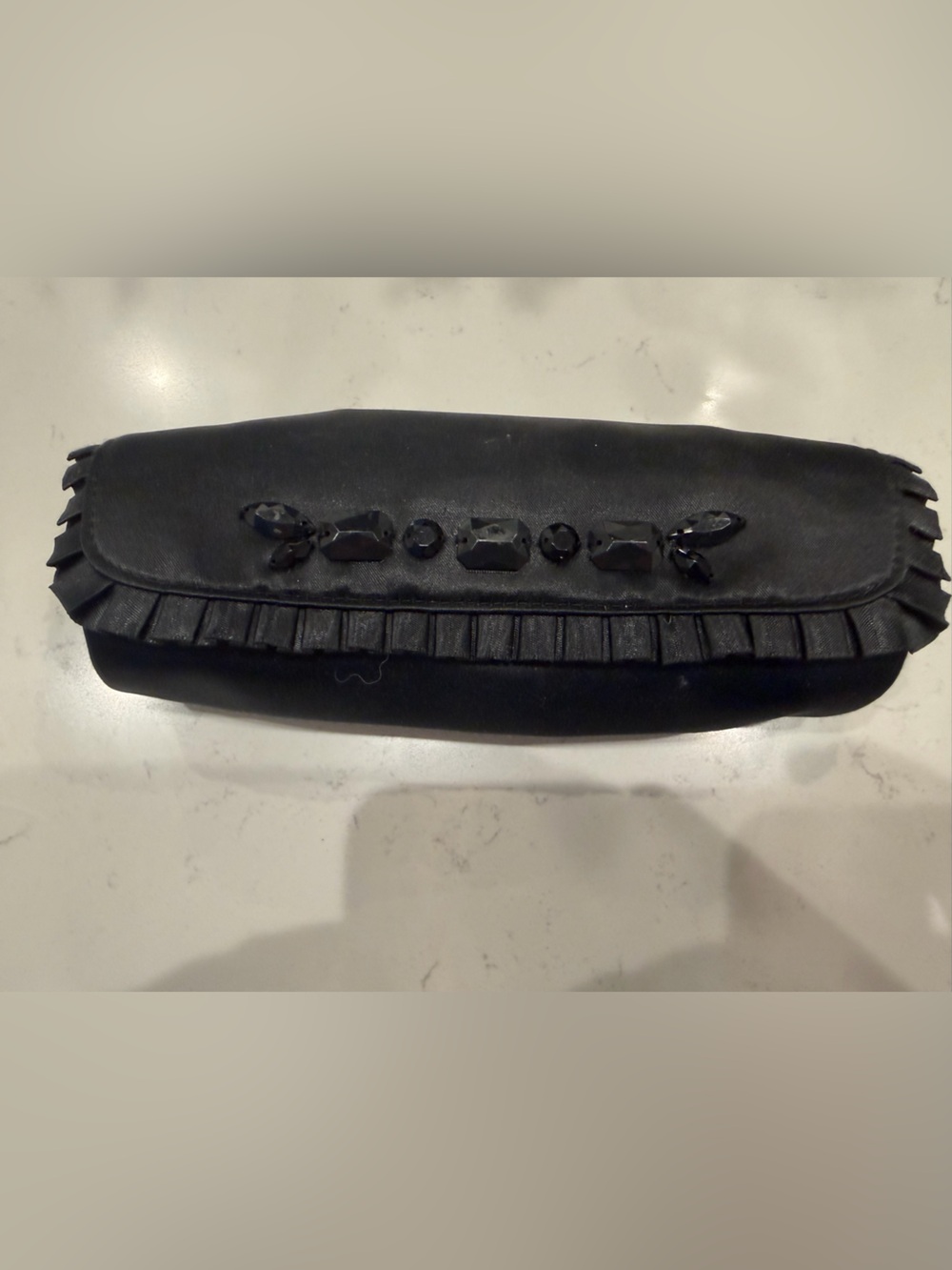 MAC Cosmetics Black Satin Beaded Embellished Makeup Clutch